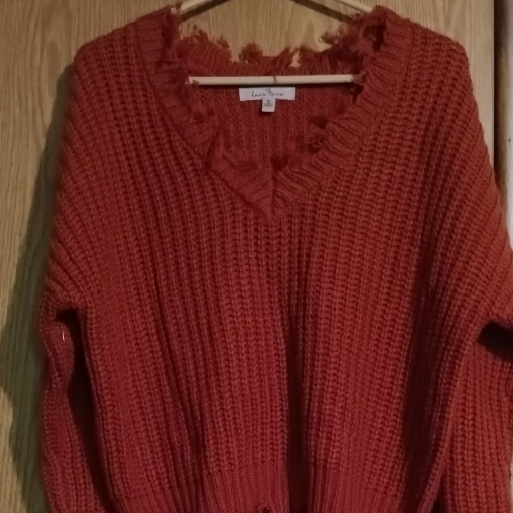 Love Tree Vibrant Orange V-Neck Sweater